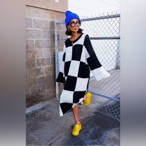 Dressed in Lala Literally Limitless Checkered Long Sleeve Oversize Sweater Dress